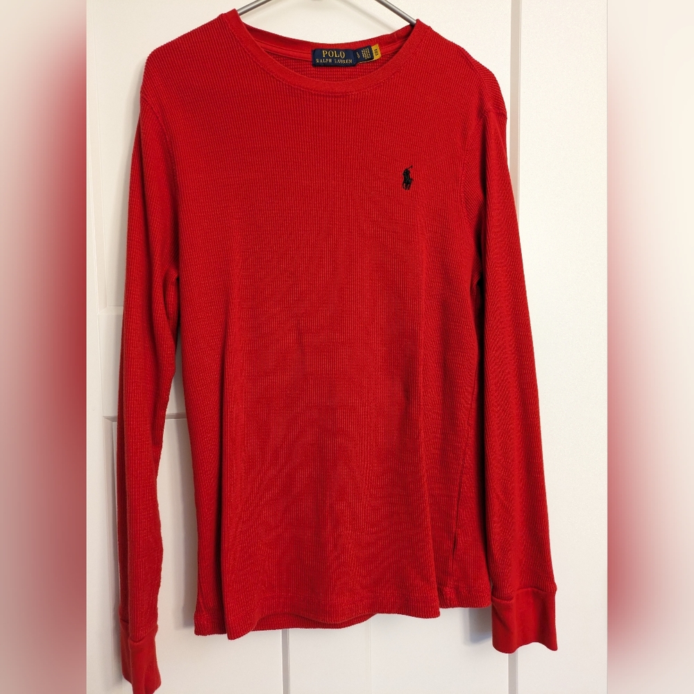 Ralph Lauren Polo Mens Red Waffle Shirt Size L